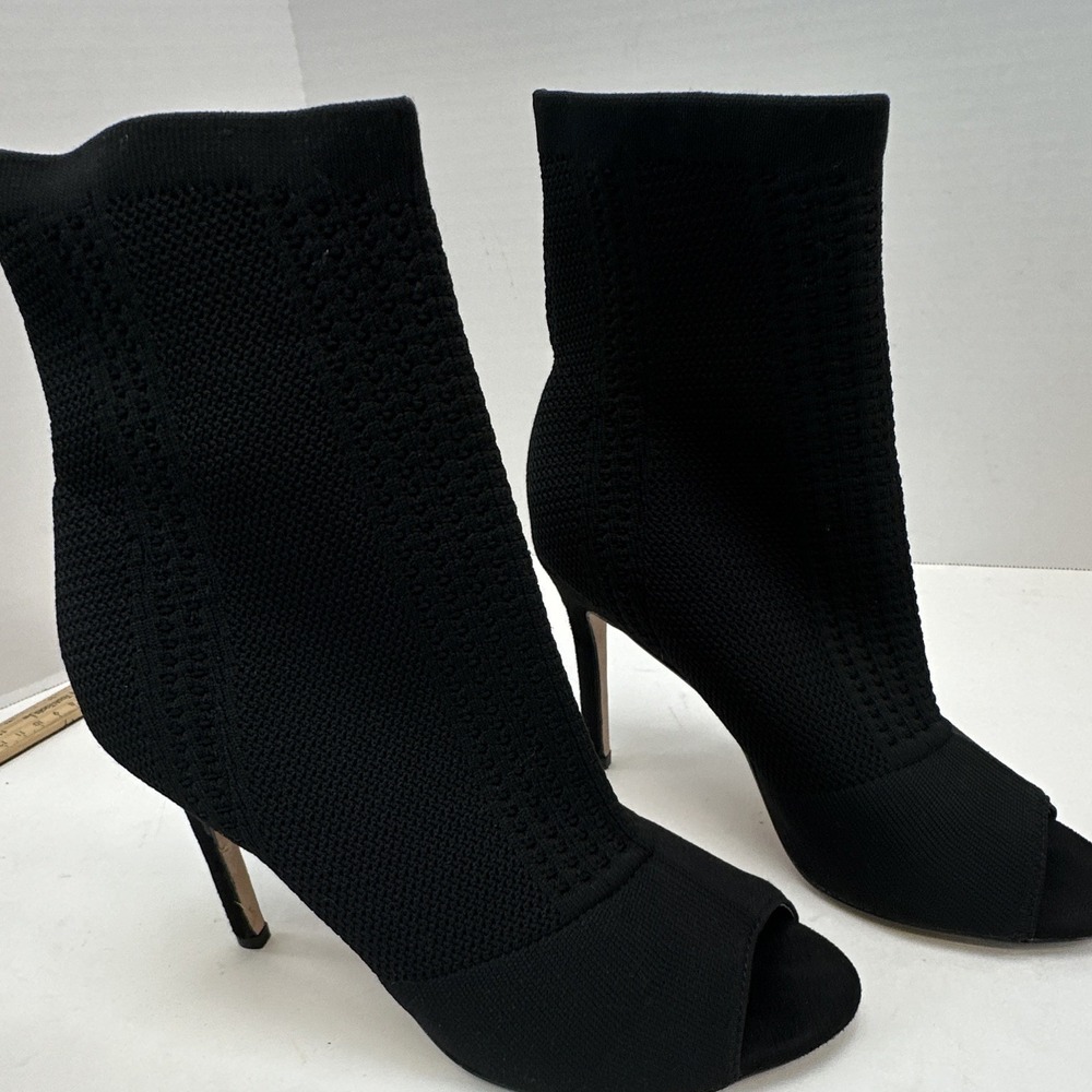 Catherine Malandrino Black Knit Stretch Open Toe Ankle Bootie Pull-On 9 Women's